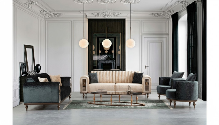Velvet fabric sofa set couch furniture 4-piece suites.