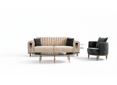 Modern design couch set, sofa set, living room set 3+1 coffee table beige