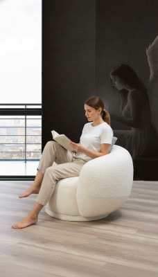 Modern round chair beige lounge furniture club decor design armchair