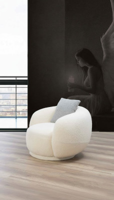 Modern round chair beige lounge furniture club decor design armchair