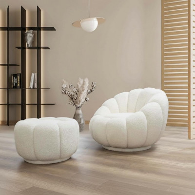 Armchair + Ottoman for Living Room Round Chair with Ottoman Modern Furniture