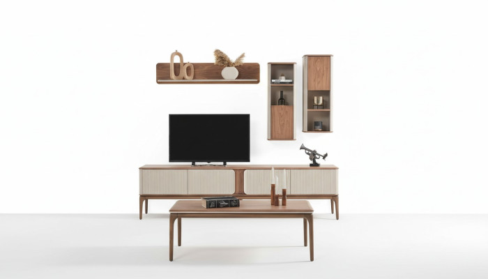 Sideboard TV lowboard cabinet coffee table living room modern beige wood