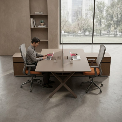 Office desks, workplace furniture, large study rooms, modern office furniture, wood