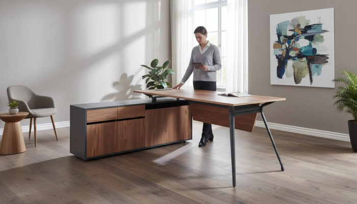 Corner wooden office desk