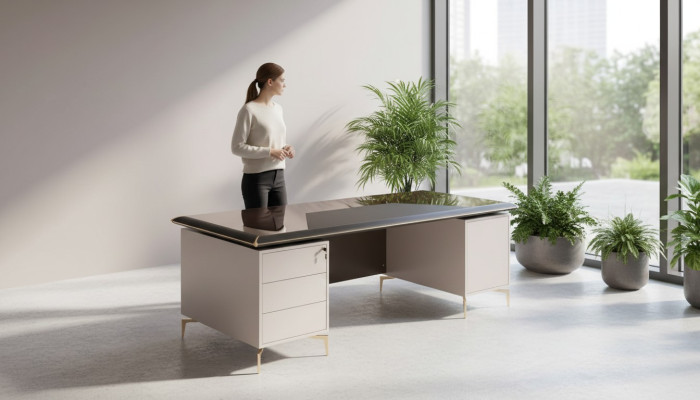 Office furniture executive desk stainless steel legs table with drawers wooden furniture