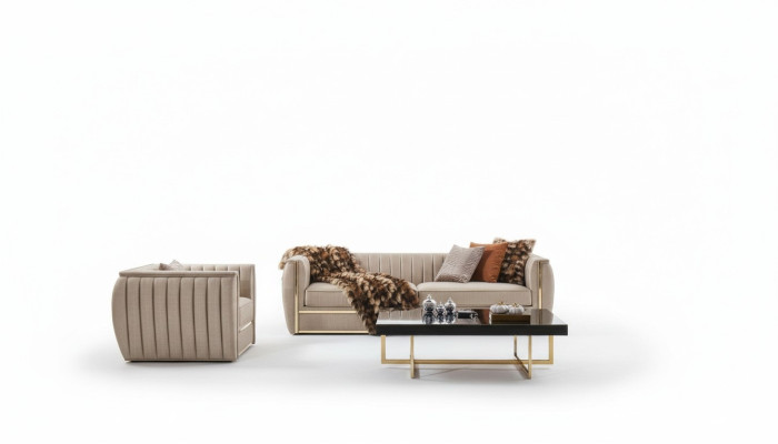 Designer sofa set 3+1 coffee table couch upholstery color beige sofa new
