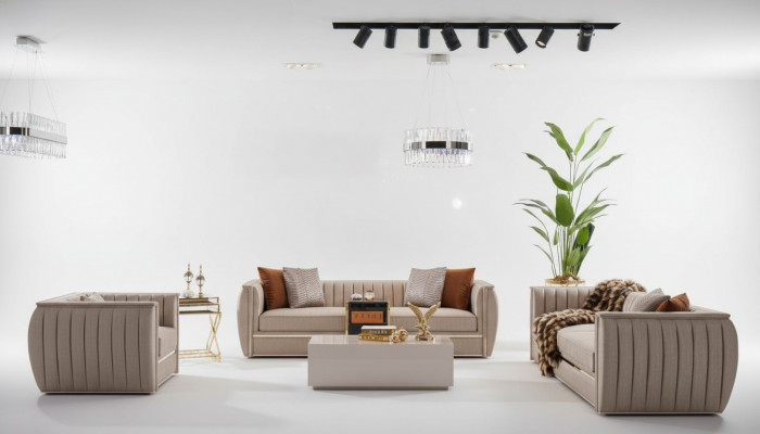 Luxury Beige Set Sofa Suite 3+3+1 Seater Coffee Table Sofa Armchair Sofas 5-piece
