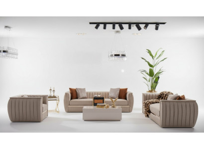 Luxury Beige Set Sofa Suite 3+3+1 Seater Coffee Table Sofa Armchair Sofas 5-piece