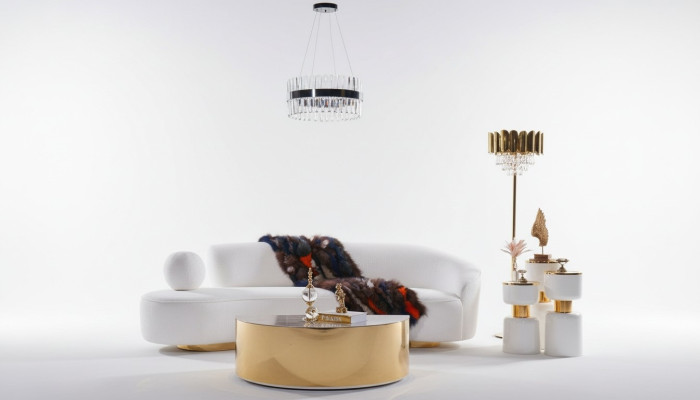 Modern white sofa luxury upholstery 3-seater semi-round coffee table 2-piece set