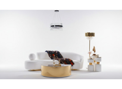 Modern white sofa luxury upholstery 3-seater semi-round coffee table 2-piece set