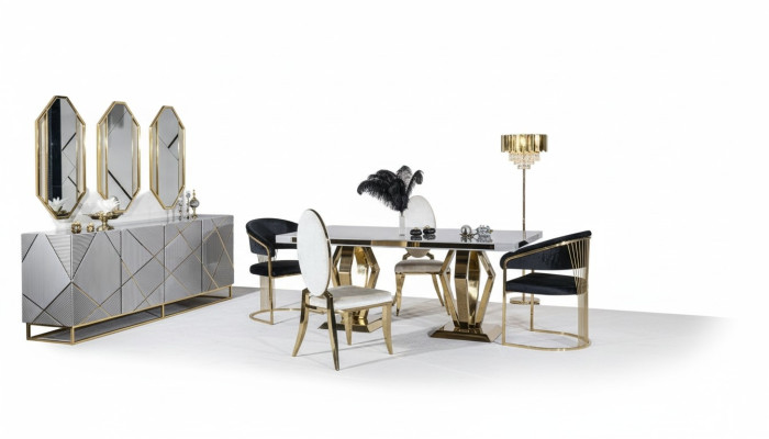 Dining room set table 4x chairs sideboard mirror 7-piece dining table set table