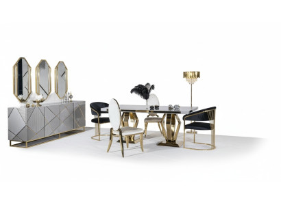 Dining room set table 4x chairs sideboard mirror 7-piece dining table set table