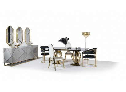 Dining room set table 4x chairs sideboard mirror 7-piece dining table set table