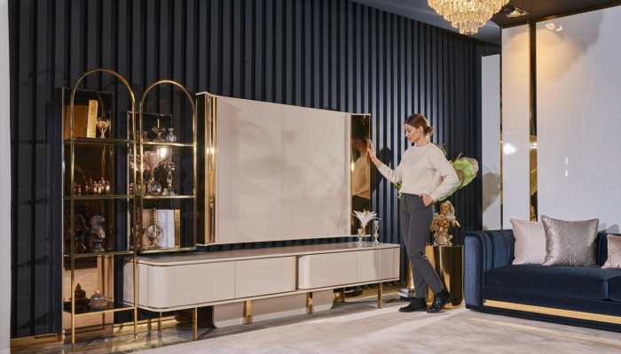 Living room luxury TV cabinet rtv furniture cabinets wood lowboard new beige