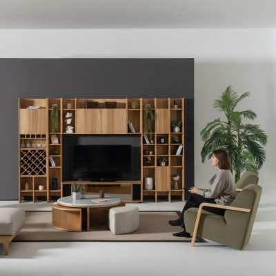 Living room furniture set designer armchair 2x wall unit coffee table