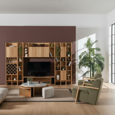 Living room furniture set designer armchair 2x wall unit coffee table
