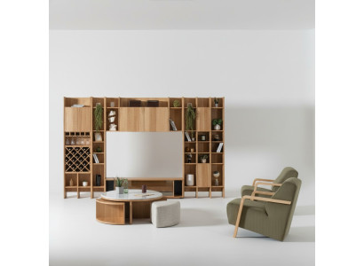 Living room furniture set designer armchair 2x wall unit coffee table