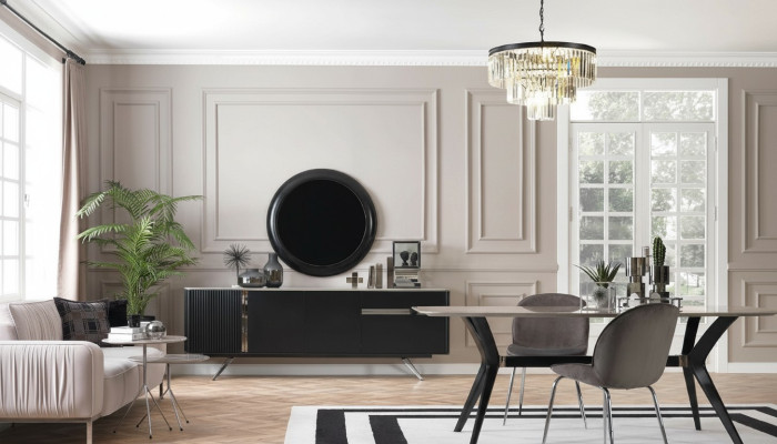 7-piece luxury loft design dining room set furniture table sideboard 4x chairs