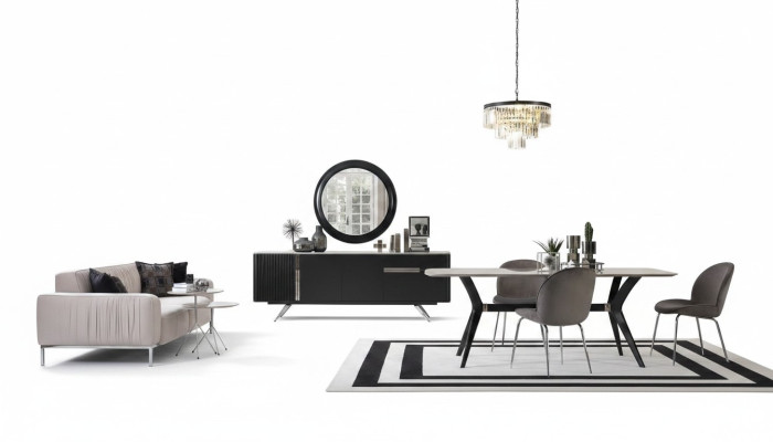 7-piece luxury loft design dining room set furniture table sideboard 4x chairs
