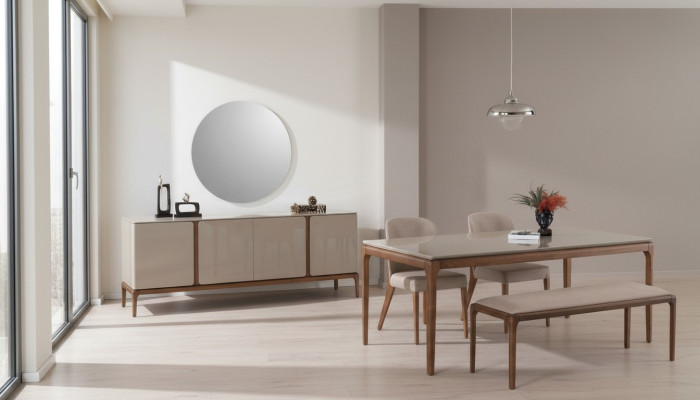 Dining room set dining group table 4x chairs bench sideboard mirror 8-piece.