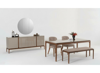 Dining room set dining group table 4x chairs bench sideboard mirror 8-piece.