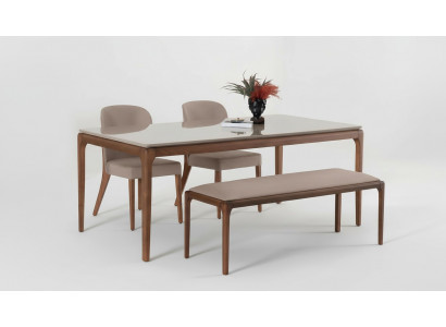 Dining Group Dining Room Set Bench 4x Chairs Table Furniture Beige 6-piece set