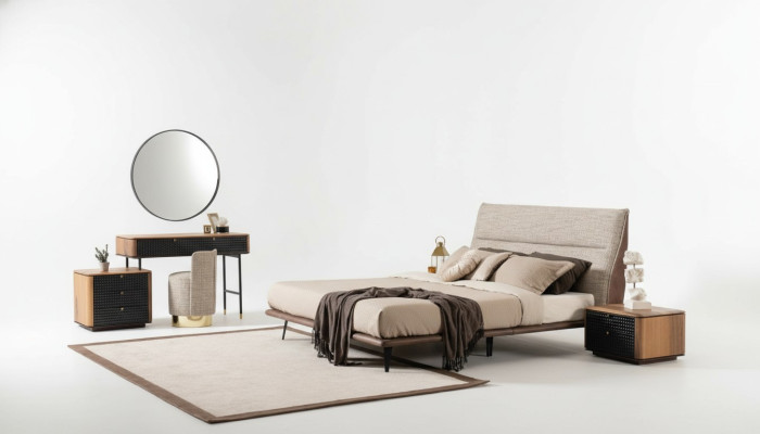 Complete bedroom set bed dressing table mirror stool 6-piece.