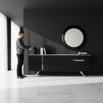 Living room sideboard mirror wood sideboard with metal style black