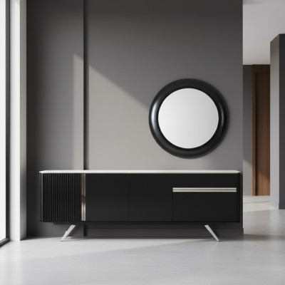 Living room sideboard mirror wood sideboard with metal style black