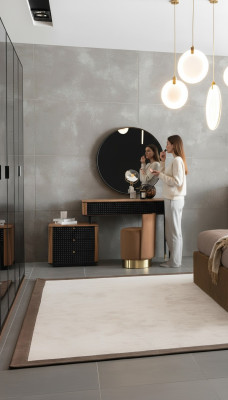 Bedroom Vanity Table Mirror Stool Complete Set New 3-piece brown