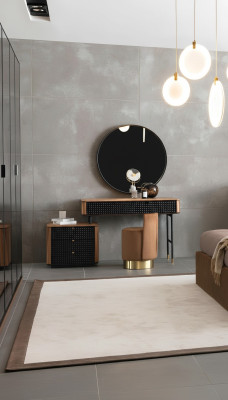 Bedroom Vanity Table Mirror Stool Complete Set New 3-piece brown