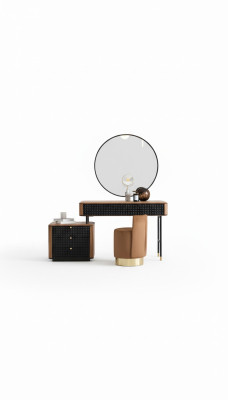Bedroom Vanity Table Mirror Stool Complete Set New 3-piece brown