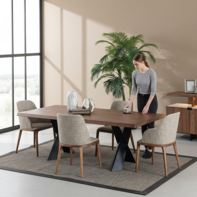 Wood Dining Room Design Furniture Modern Chair Group Table 4x Chairs Set 5 Pieces.