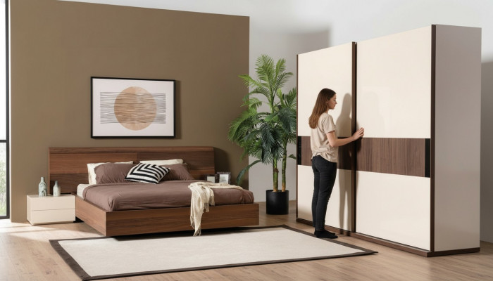 4-piece bedroom set bed 2x nightstands wardrobe cabinet
