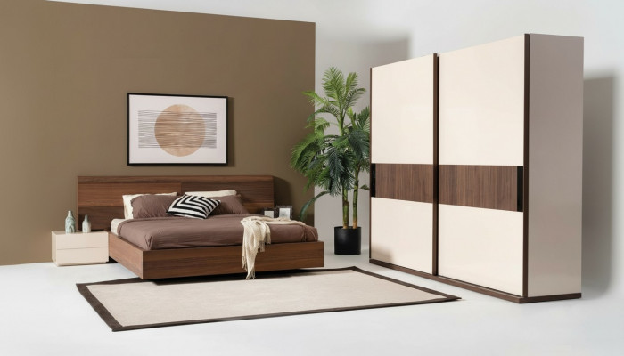 4-piece bedroom set bed 2x nightstands wardrobe cabinet