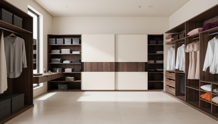 Luxury wardrobe with sliding doors wood wardrobe modern style beige