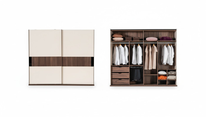 Luxury wardrobe with sliding doors wood wardrobe modern style beige
