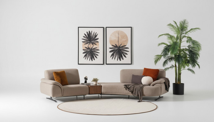 Living room design sofa 5-seat fabric couch upholstery sofas new brown