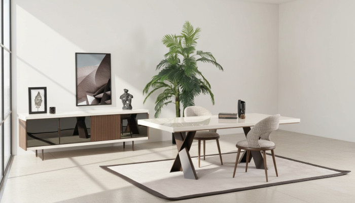 Dining table 4x chairs sideboard group dining room set 6-piece set furniture