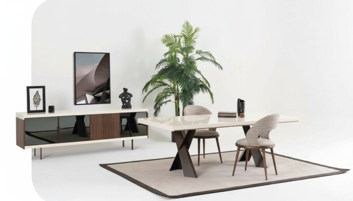 Dining table 4x chairs sideboard group dining room set 6-piece set furniture