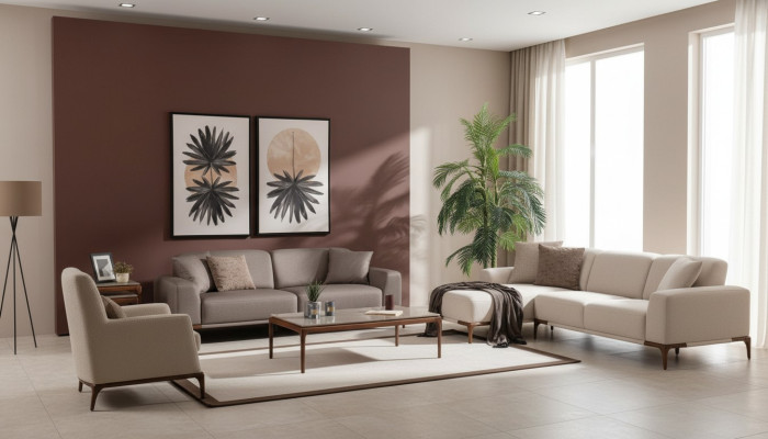Living room corner sofa L-shape sofa 3 armchairs coffee table 2x side tables set