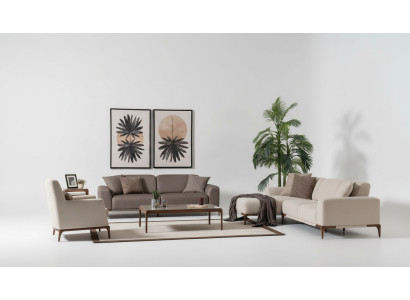 Living room corner sofa L-shape sofa 3 armchairs coffee table 2x side tables set