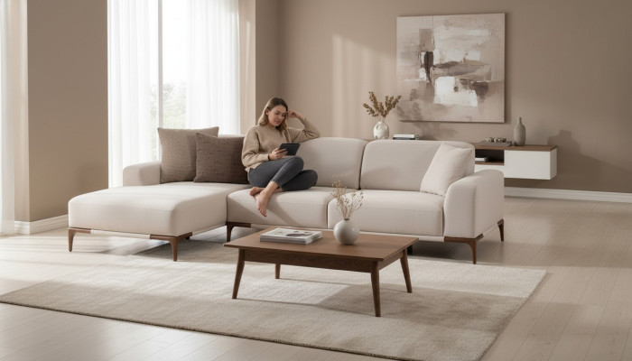 Living room corner sofa L-shape couch upholstery luxury style couches design