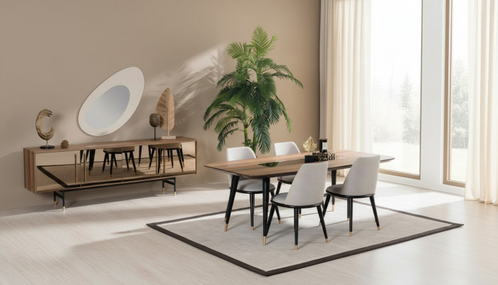 Dining Room Set Table 4x Chairs Sideboard Mirror Suite Design New 7-piece Set