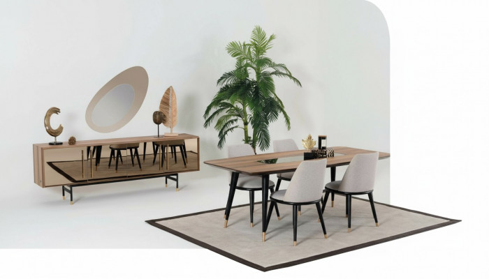 Dining Room Set Table 4x Chairs Sideboard Mirror Suite Design New 7-piece Set