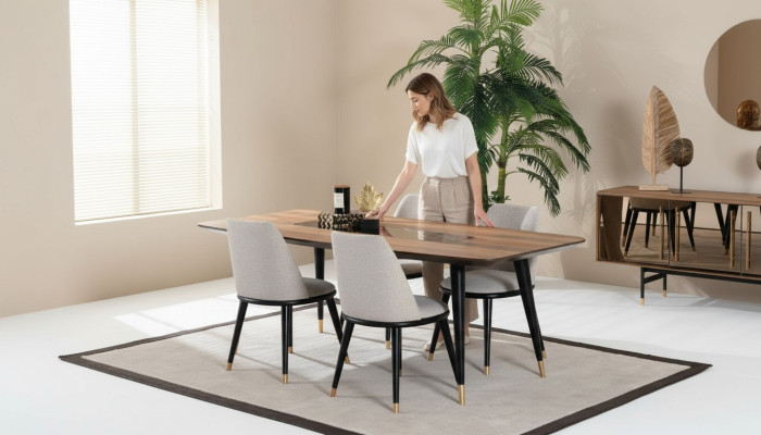 Dining table with 4 chairs dining room set dining group wood table 5-piece group