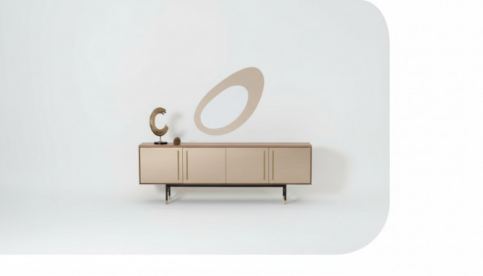 Living room mirror sideboard cabinet noble design wood 2-piece new luxury