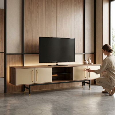 Lowboard RTV Shelf Sideboard Brown RTV Design Luxury Wood Furniture 260cm