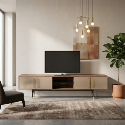 Lowboard RTV Shelf Sideboard Brown RTV Design Luxury Wood Furniture 260cm