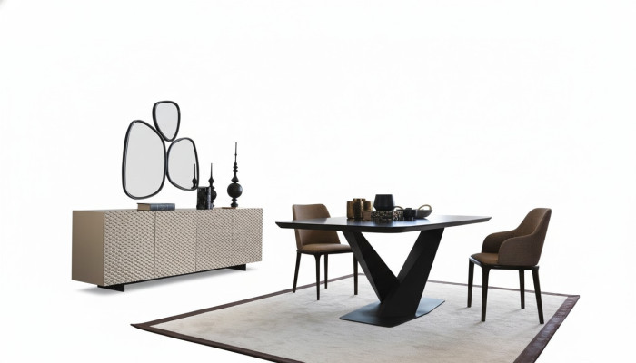 Dining table, table, 4x chairs, sideboard, mirror, 7-piece design set ensemble